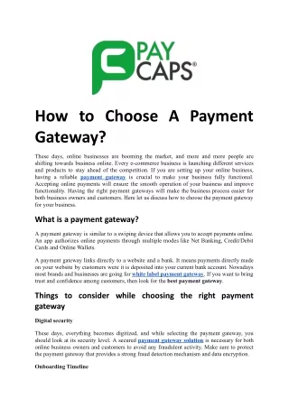 How to A Choose Payment Gateway for Your Business
