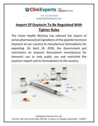 Import Of Oxytocin To Be Regulated With Tighter Rules