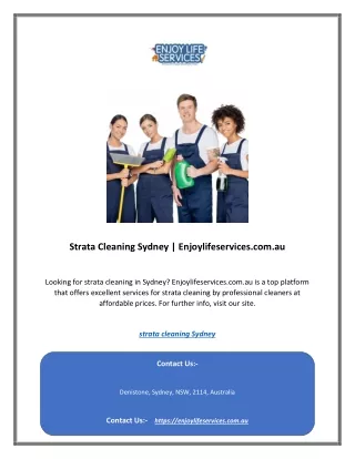 Strata Cleaning Sydney | Enjoylifeservices.com.au
