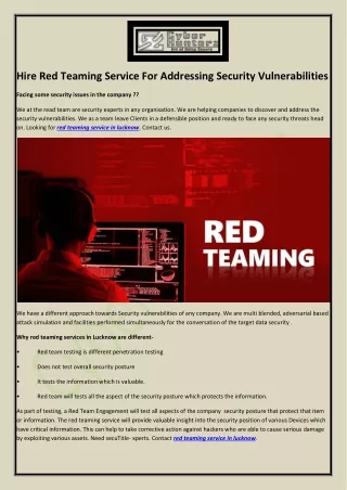 Hire Red Teaming Service For Addressing Security Vulnerabilities