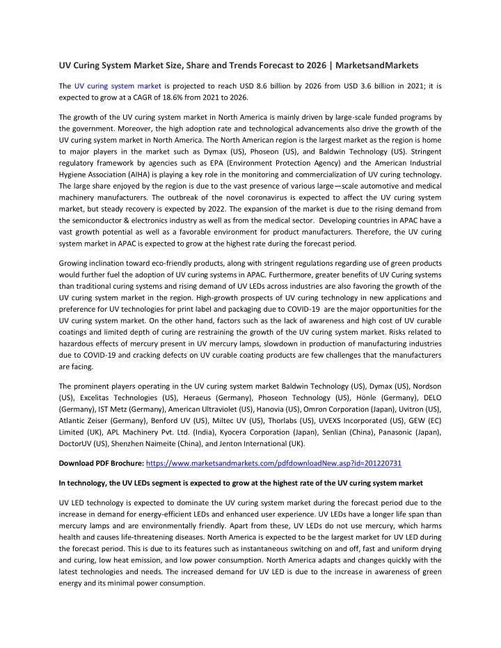 uv curing system market size share and trends