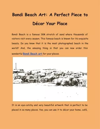 Bondi Beach Art_ A Perfect Piece to Décor Your Place