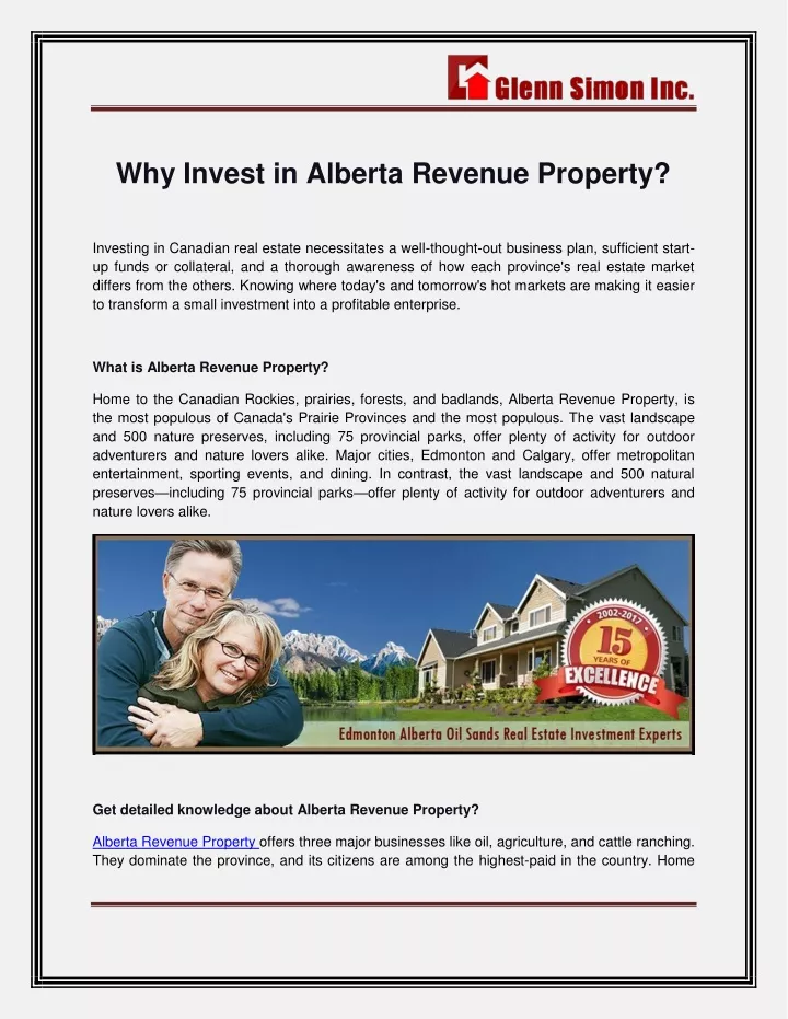why invest in alberta revenue property