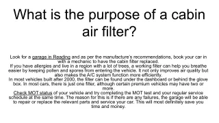 what is the purpose of a cabin air filter