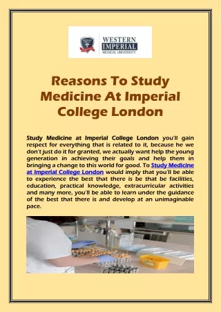 Reasons To Study Medicine At Imperial College London