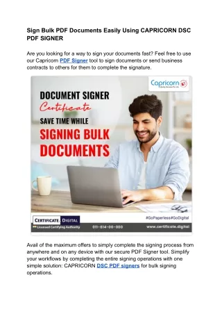 Sign Bulk PDF Documents Easily Using CAPRICORN DSC PDF SIGNER