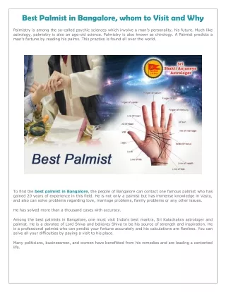 Best Palmist in Bangalore, whom to Visit and Why