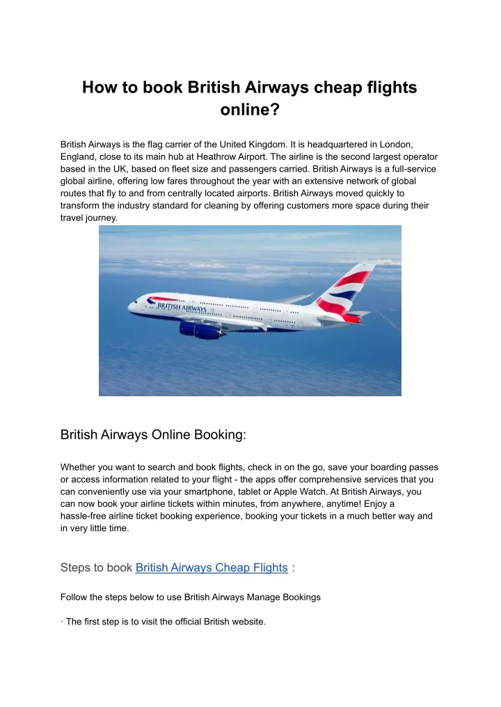 how to book british airways cheap flights online