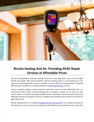 Ricotta Heating And Air Providing HVAC Repair Services at Affordable Prices