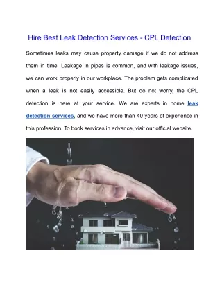 hire best leak detection services cpl detection