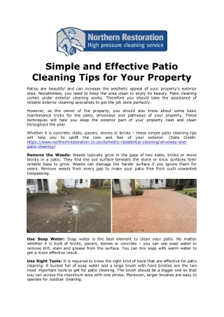 Simple and Effective Patio Cleaning Tips for Your Property
