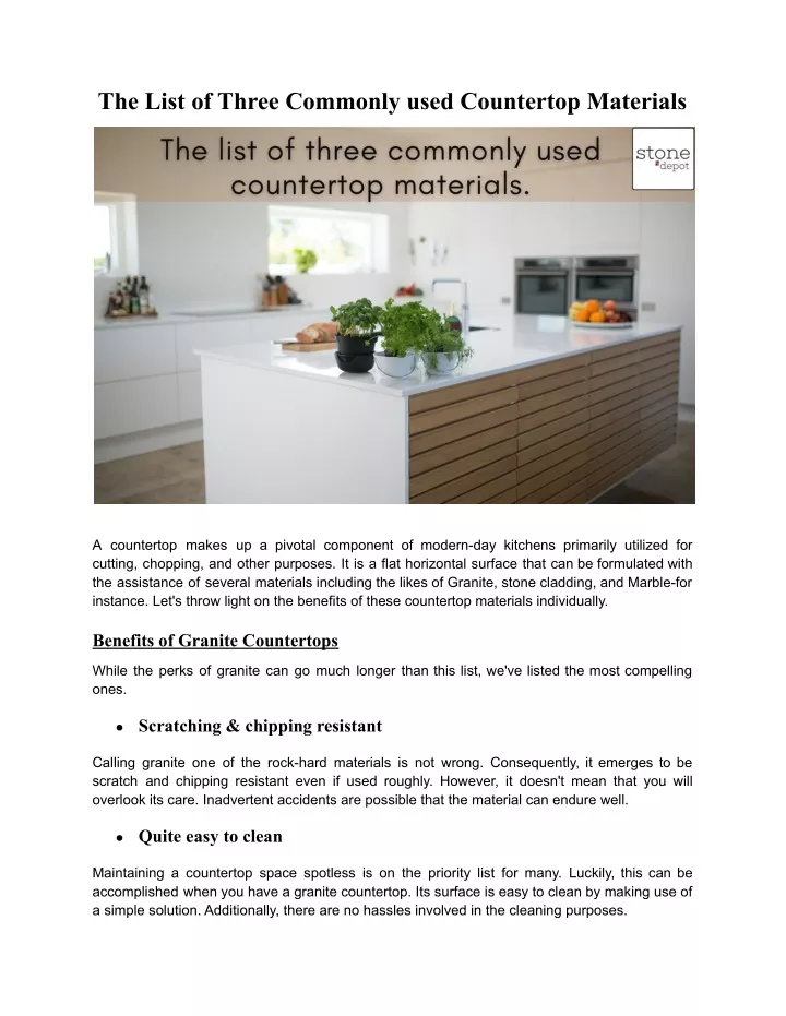 the list of three commonly used countertop