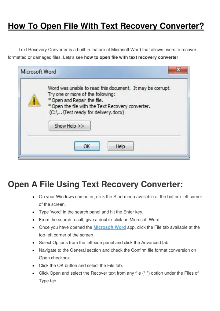 text recovery converter pdf