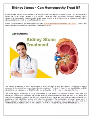 Kidney Stones - Can Homeopathy Treat it