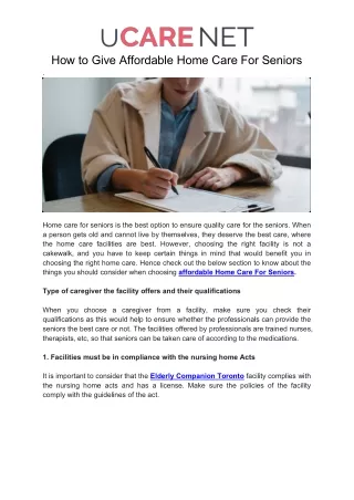 How to give Affordable Home Care For Seniors