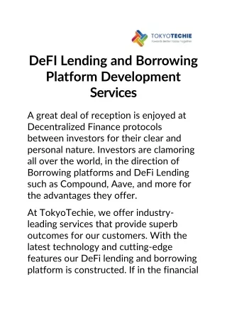 DeFI Lending and Borrowing Platform Development Services