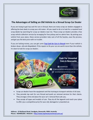 The Advantages of Selling an Old Vehicle to a Stroud Scrap Car Dealer