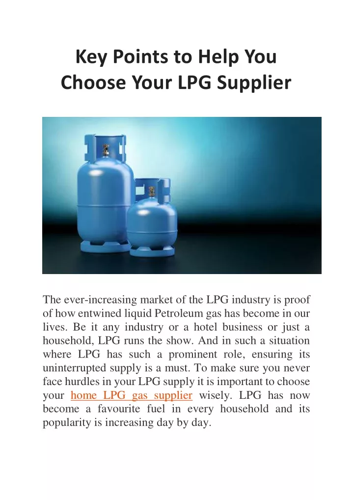 key points to help you choose your lpg supplier