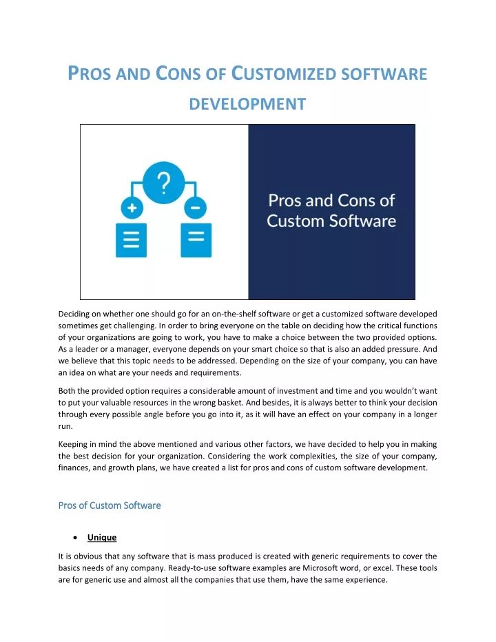 p ros and c ons of c ustomized software