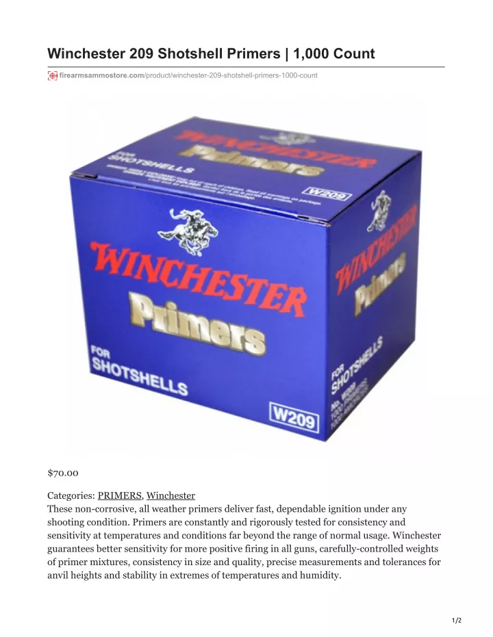 winchester 209 shotshell primers 1 000 count