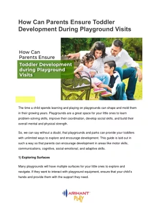 How Can Parents Ensure Toddler Development During Playground Visits - ArihantPla