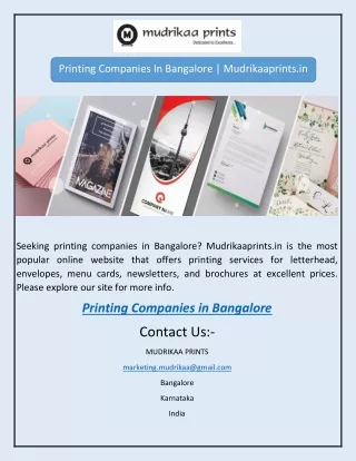 Printing Companies In Bangalore | Mudrikaaprints.in