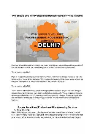 why should you hire professional housekeeping
