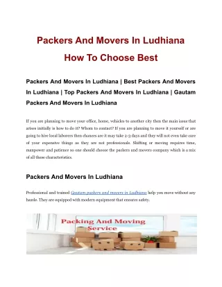 Packers And Movers In Ludhiana How To Choose Best