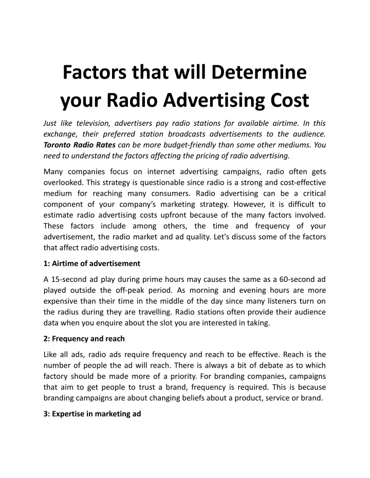 factors that will determine your radio