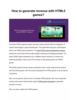 How to generate revenue with HTML5 games