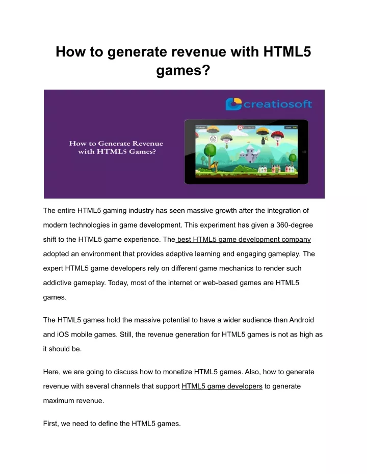 how to generate revenue with html5 games