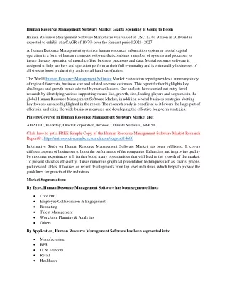 Human Resource Management Software Market Giants Spending Is Going to Boom