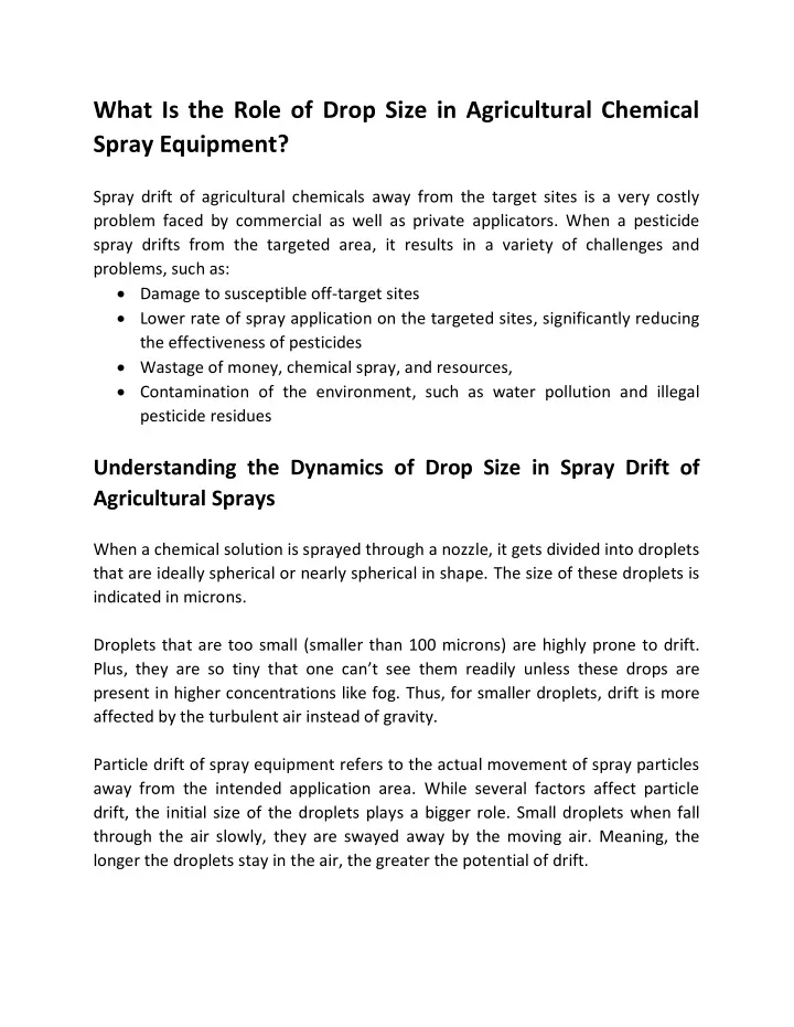 what is the role of drop size in agricultural