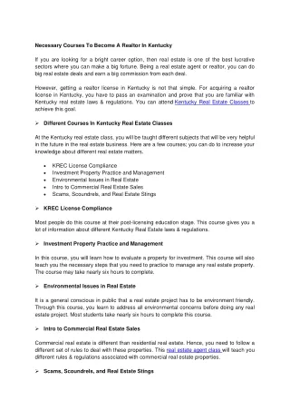 necessary courses to become a realtor in kentucky