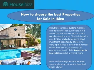How to choose the best Properties for Sale in Ibiza