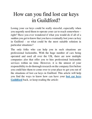 Lost car key Guildford