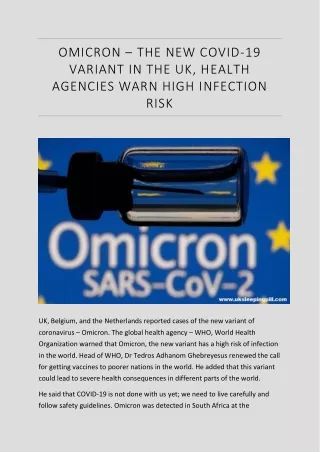 Omicron – The New COVID-19 Variant in the UK, Health Agencies Warn High Infection Risk