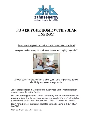 Solar Panel Installation Services In MA