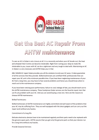 Best Air Condition Maintenance From Abu Hasan Technical Works LLC.