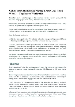 could your business introduce a four day work