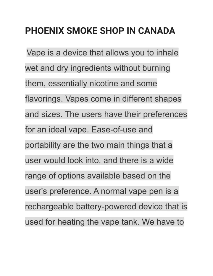 phoenix smoke shop in canada