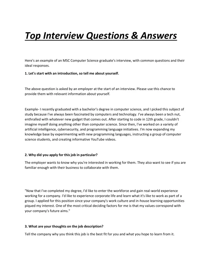 top interview questions answers