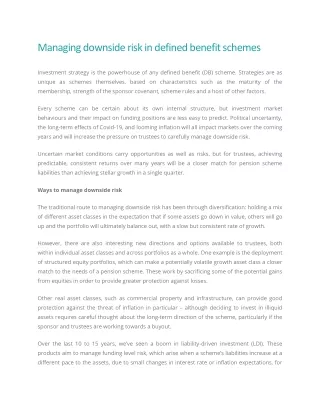 managing downside risk in defined benefit schemes