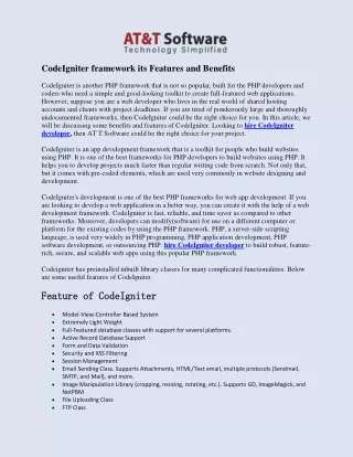 codeigniter framework its features and benefits