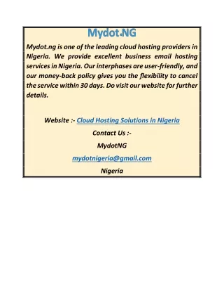 Cloud Hosting Solutions in Nigeria  Mydot.ng