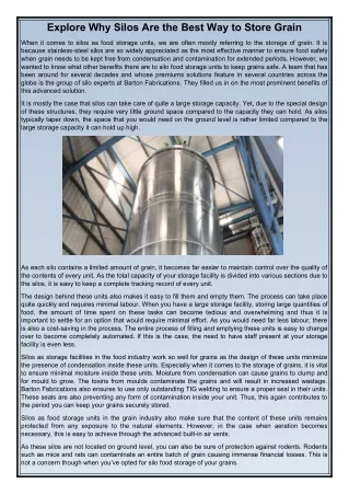 explore why silos are the best way to store grain