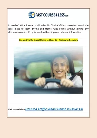Licensed Traffic School Online In Clovis Ca | Fastcourse4less.com