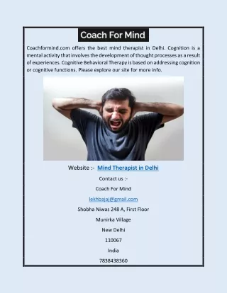 Mind Therapist in Delhi | Coachformind.com