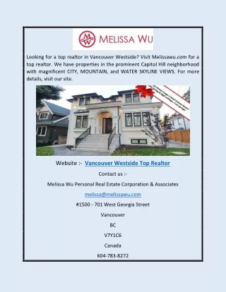 Vancouver Westside Top Realtor | Melissawu.com