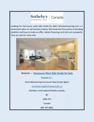 Vancouver West Side Condo for Sale | Annemainwaring.com